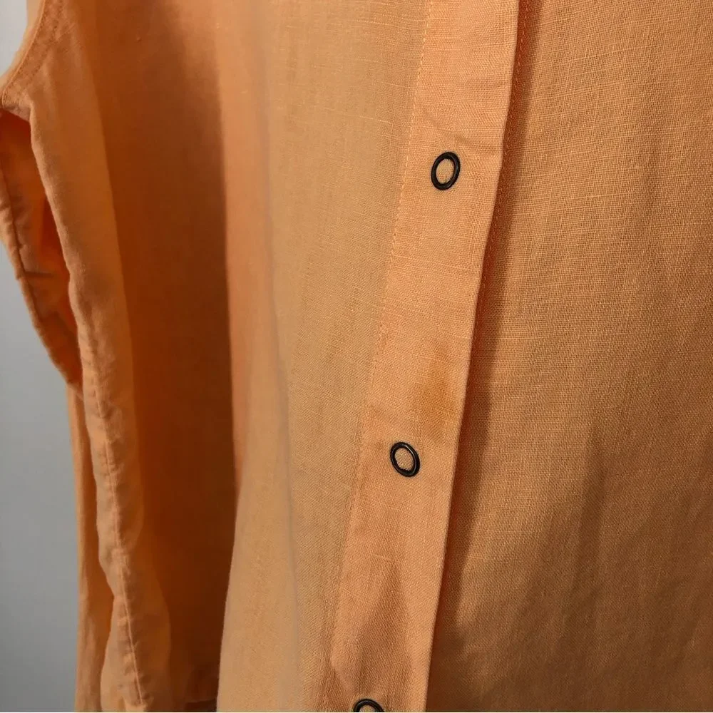 J. Jill 100% Linen Snap Button Shirt Womens Petite Medium Peach Boxy Long Sleeve